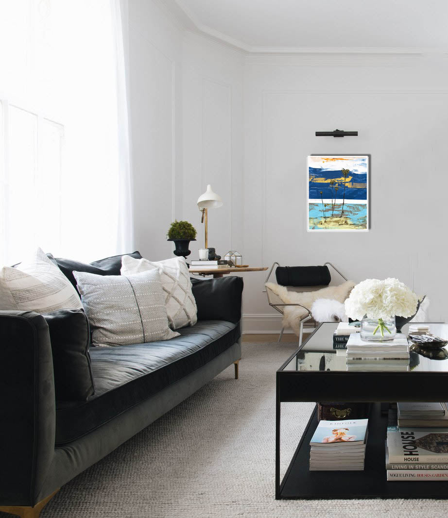 Coastal Modern Art on living room wall