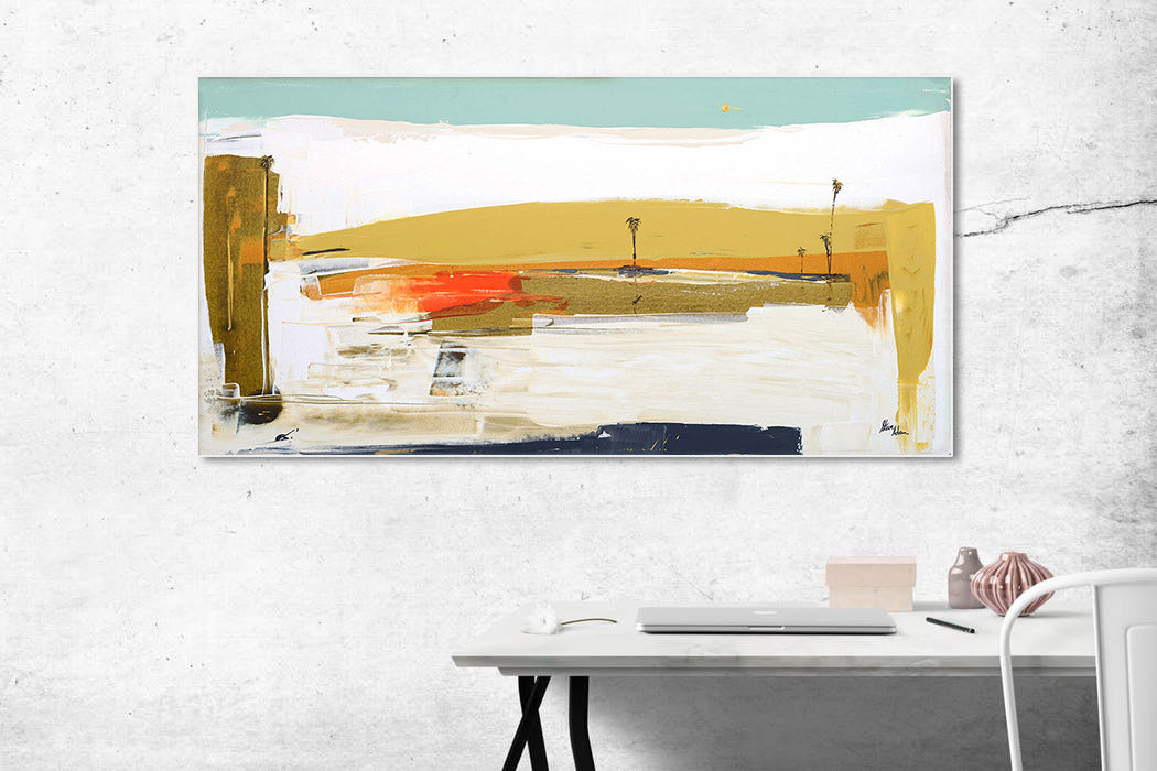Steve Adam Original Painting Above Desk on Marble White Wall