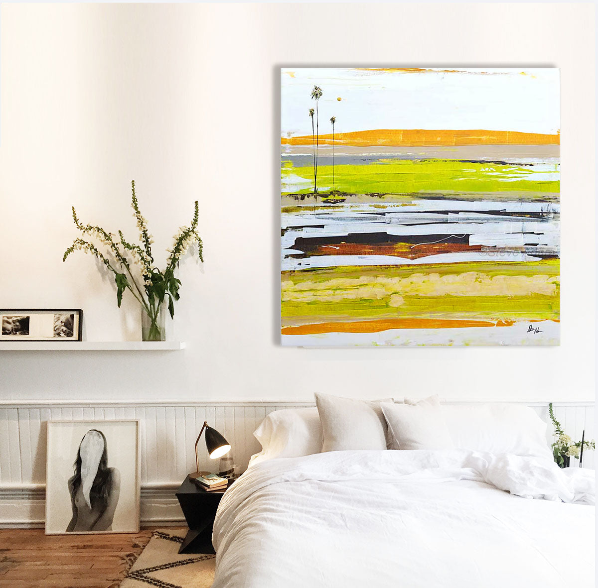 Horizontal Abstract Lines with Surreal Palms