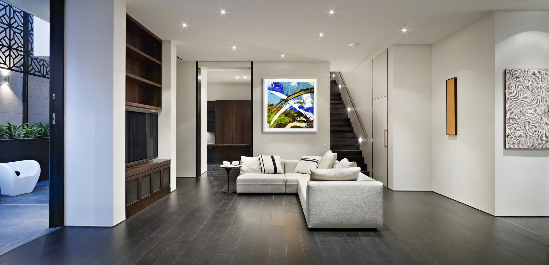 Bold Coastal Abstract Art in Loving Room - Steve Adam Gallery