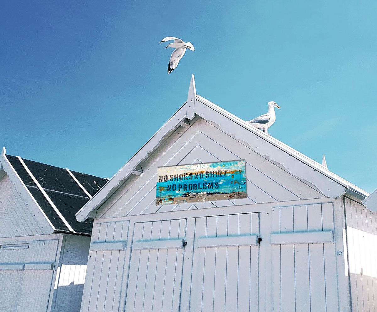 no shoes, no shirt, no problems - coastal abstract art with painted text