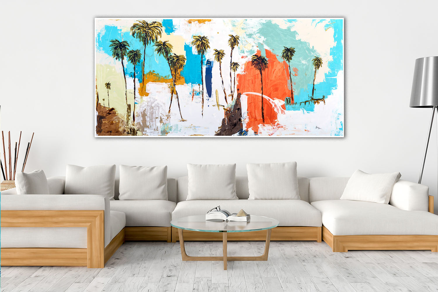 Coastal Abstract Painting in Living Room