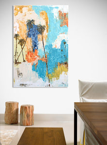 Coastal Modern Abstract Action Painting on Wall