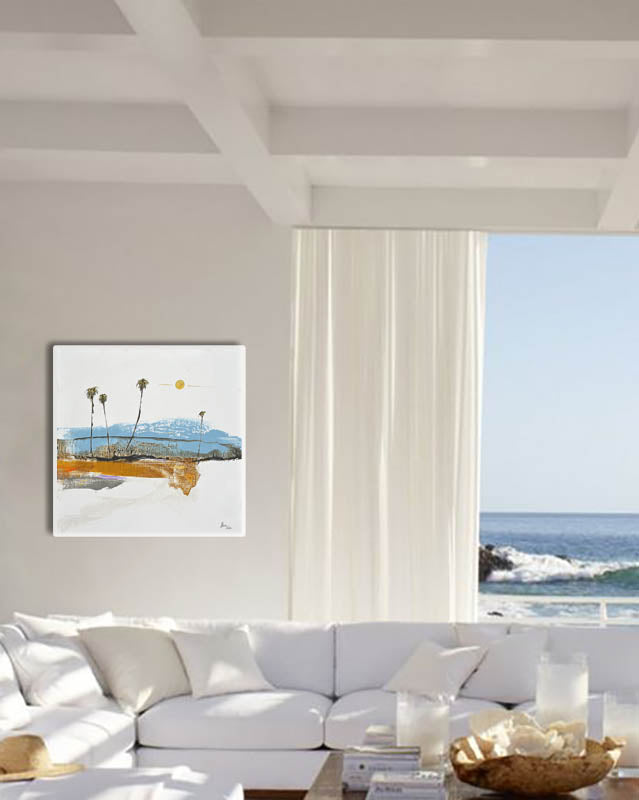 Abstract Modern Coastal Art in Coastal Living Room