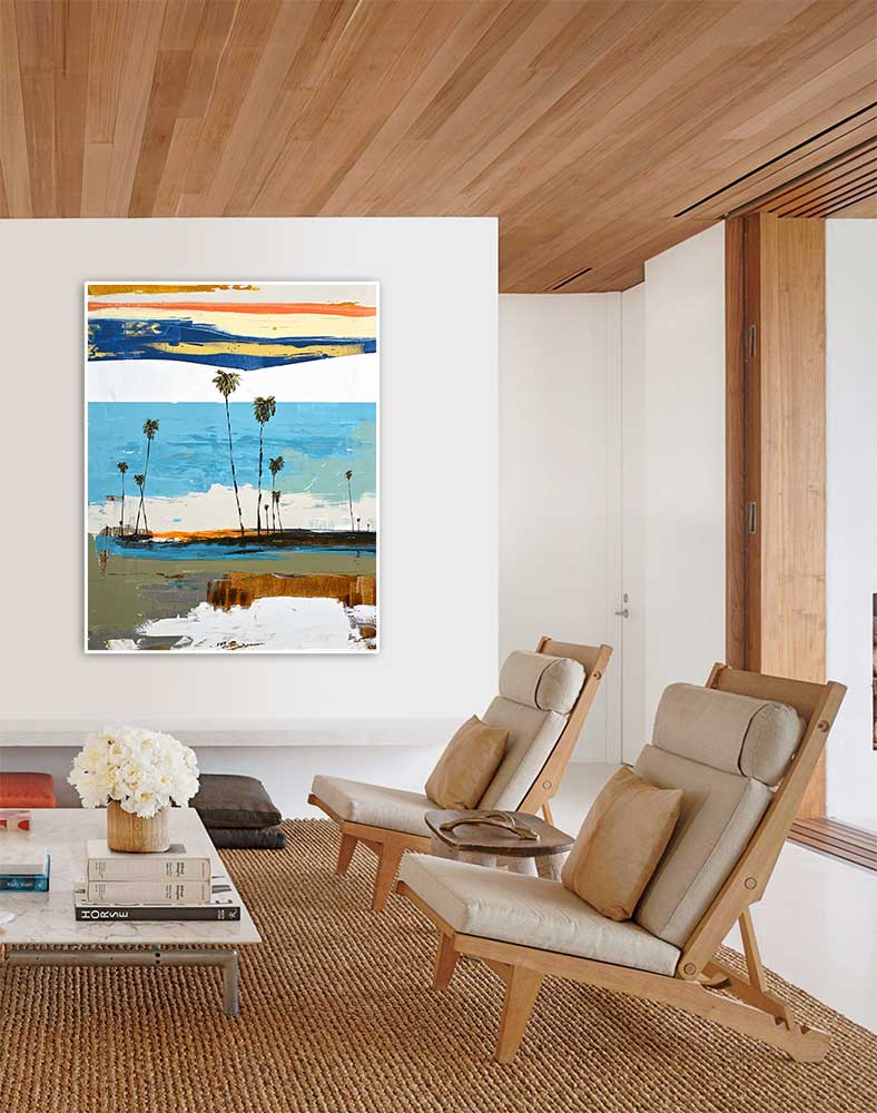 Charismatic Coastal Abstract Painting in Modern Contemporary Living Room